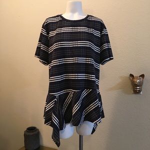 DKNY Striped Asymmetrical Hem Top